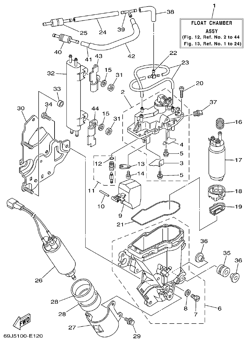 Yamaha F200A, F225A, FL200A, FL225A, F225TR, F200TR, LF225TR, LF200TR FUEL INJECTION PUMP 1 parts diagram